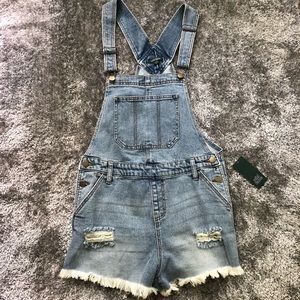 Light Denim Overall Shorts